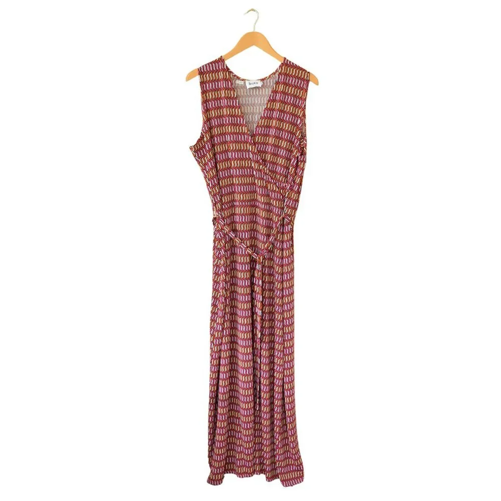 LEOTA Perfect Wrap Sleevless Maxi Dress Stretch Jersey Pink Orange Print - Picture 6 of 10